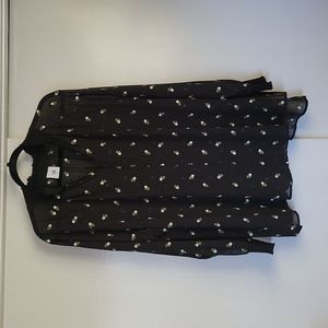 Cabi Black Sheer Blouse w/ Pink Roses